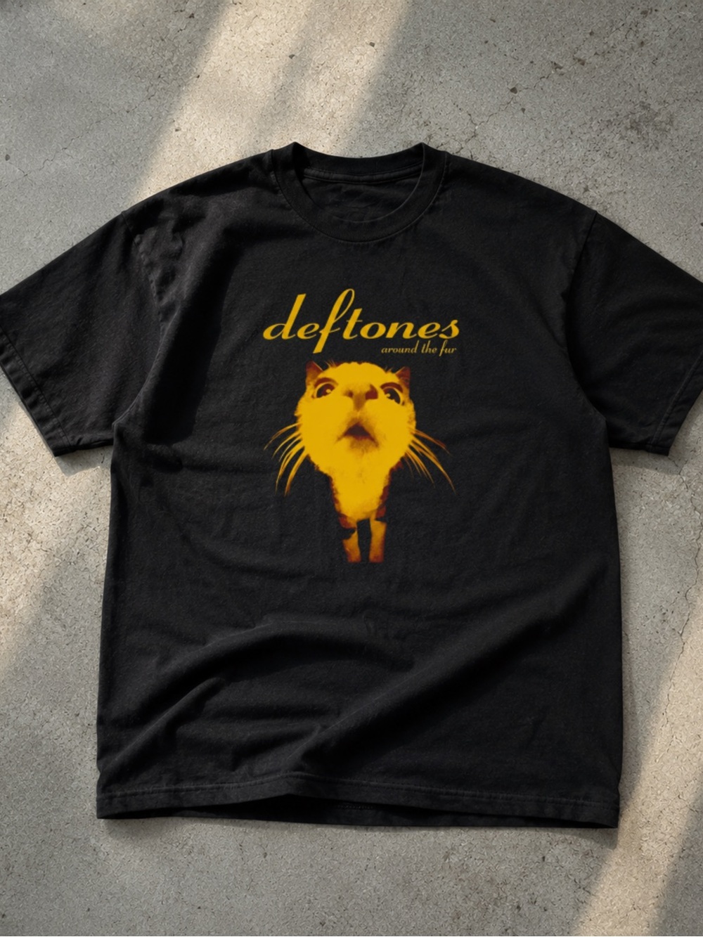 Gildan Black Tee with Yellow Cat Graphic